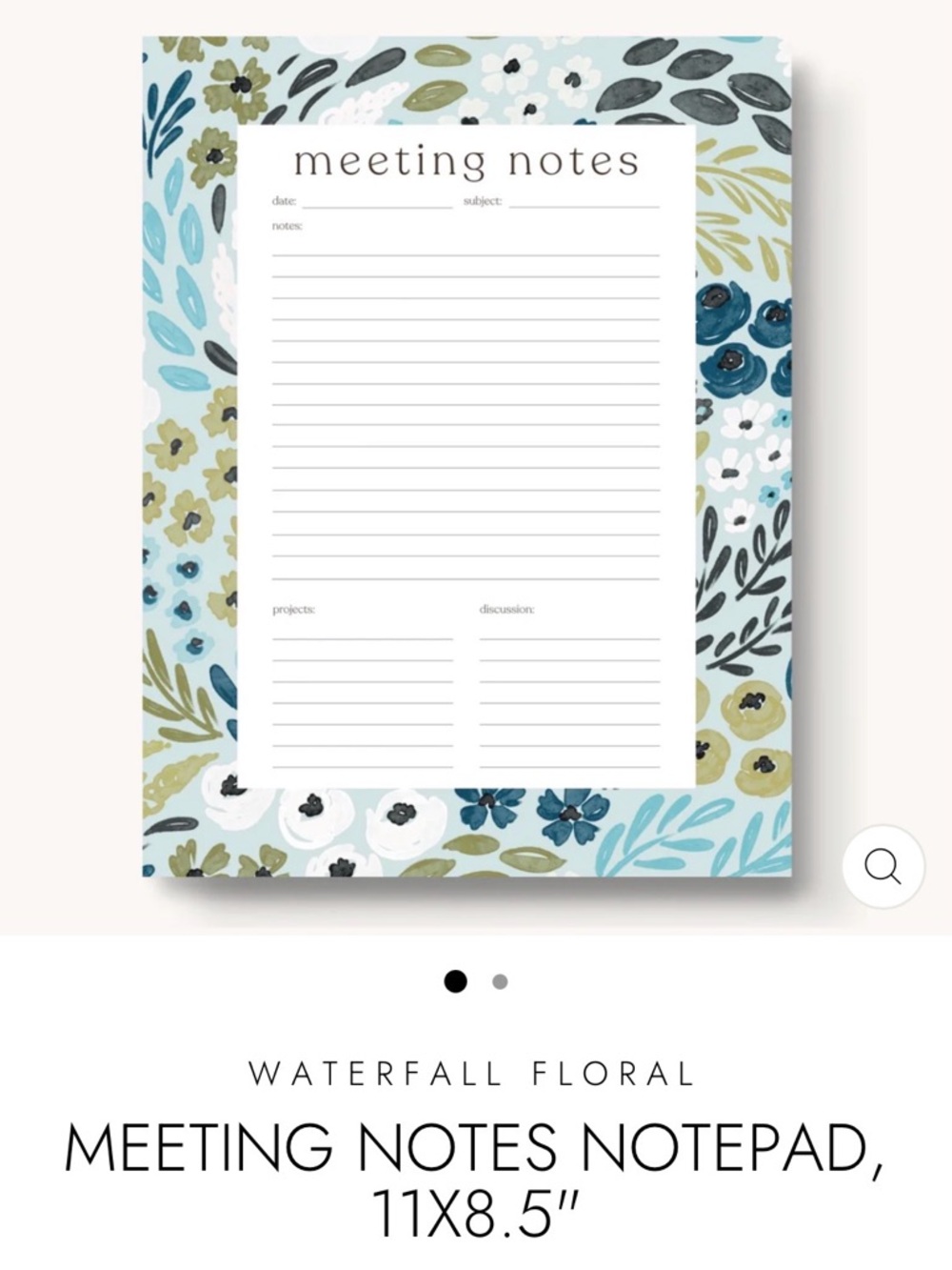Elyse Breanne Floral Meeting Notes Notepad - Blue & Green